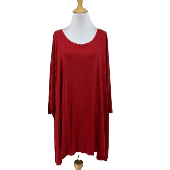 FP Beach Tunic Top Women XS Extra Small Red Long Sleeve Double Slit Free People - Picture 1 of 14